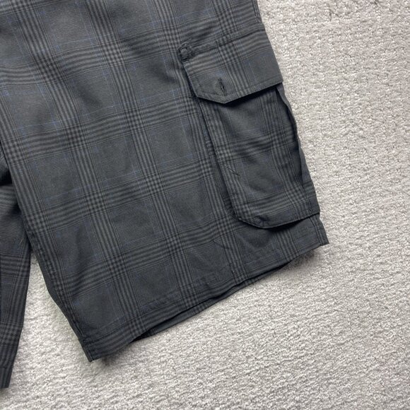 Oneill Board Shorts Mens 34 Grey / Blue Plaid Relaxed Skater Cargo Beach - Picture 5 of 12
